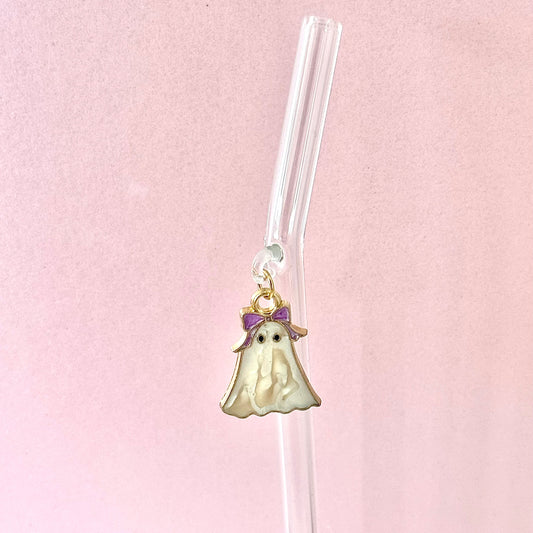Purple Bow Ghostie Glass Straw