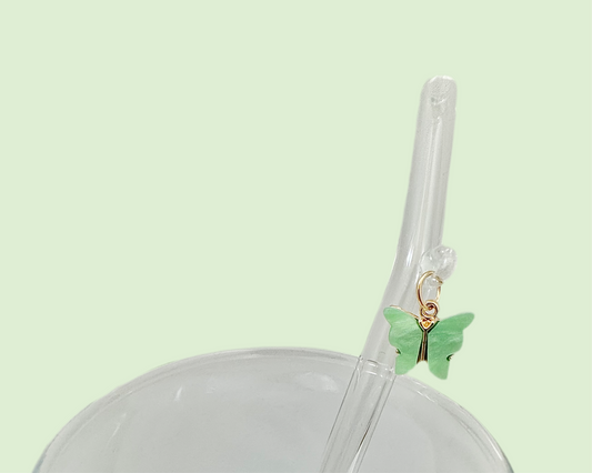 Mint Green Butterfly Glass Straw
