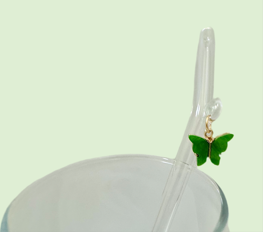 Green Butterfly Glass Straw