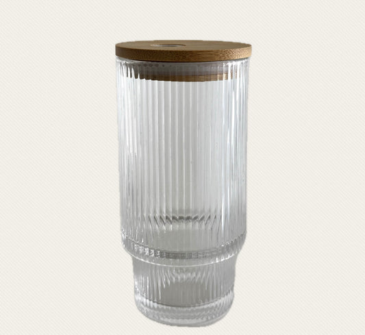 11oz Ribbed Glass Cup