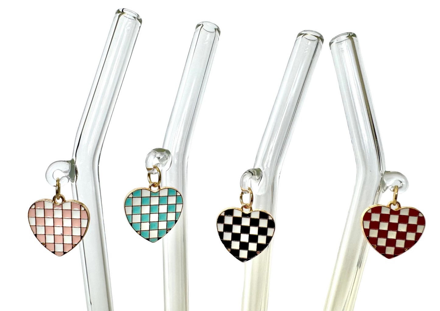 Checkered Heart Glass Straw #1