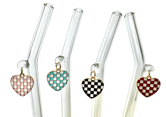 Checkered Heart Glass Straw #1