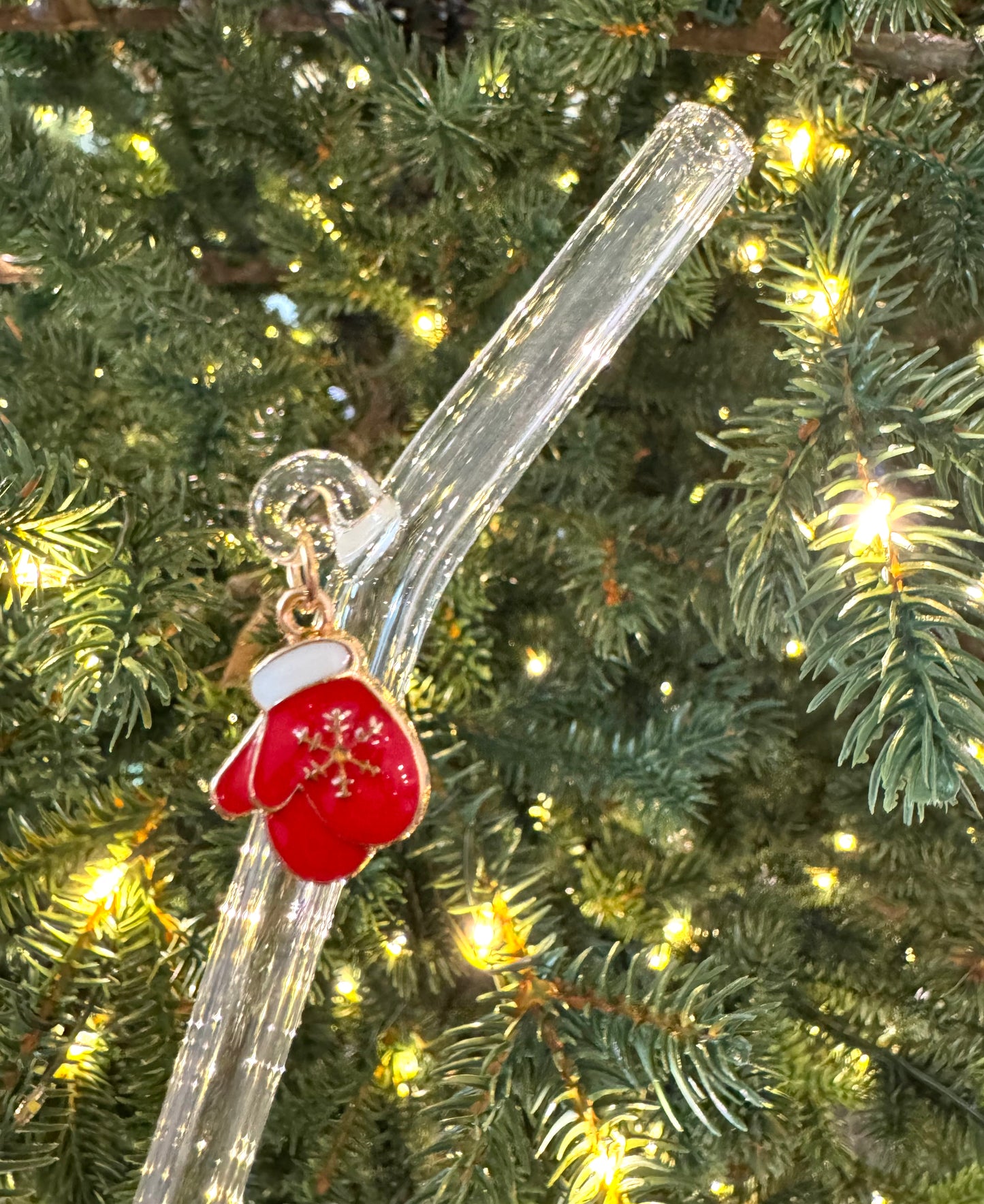 Red Mitten Glass Straw