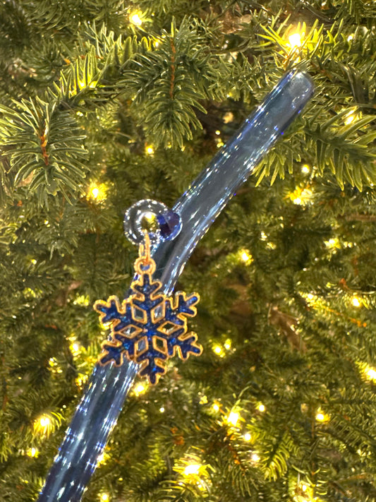 Blue Snowflake Glass Straw
