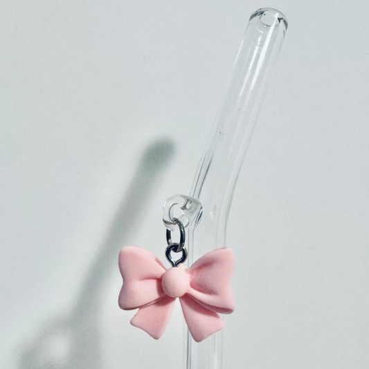 Light Pink Bow Glass Straw